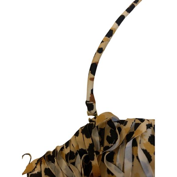 Victoria's Victoria Secret Bikini Top Cheetah Fringe Halter Tie Size Small S EUC - Picture 3 of 6